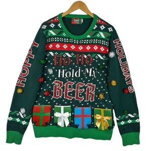 Spencer's Ugly Christmas Sweater Ho Ho Hold My Beer Large Green Holiday‎